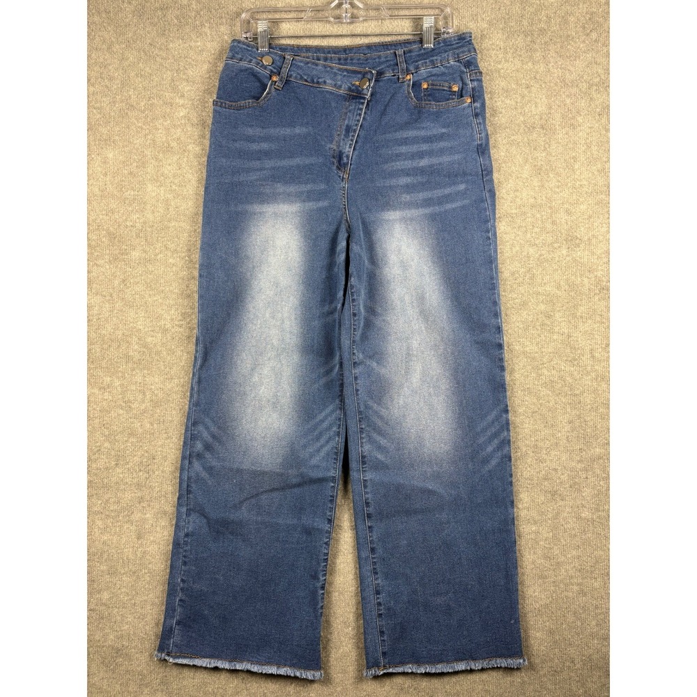 STYLEWE Asymmetrical Crossover Wide Leg Jeans Raw Hem 2XL Blue Denim